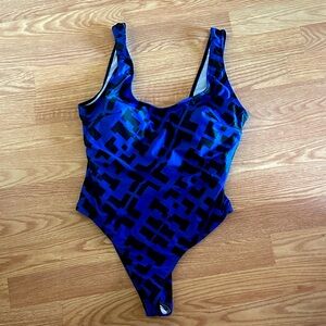 Blue Geometric One-Piece Swimsuit. New!